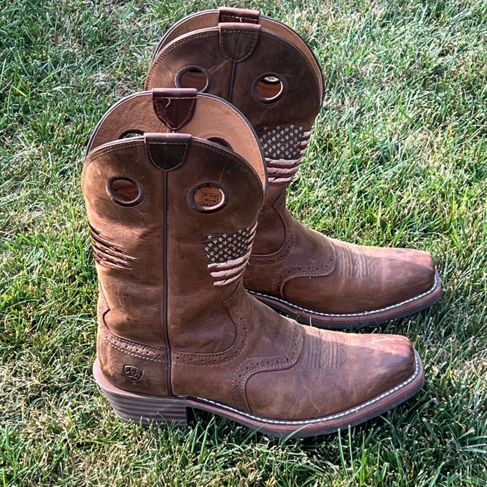 Ariat Sport Patriot Mens Brown Leather American Flag Western Boots 10.5D